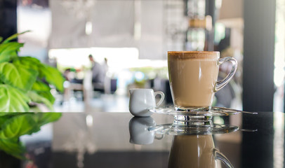 Coffee cups on the table on shop