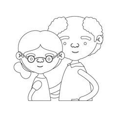 sketch silhouette of half body couple elderly of grandmother with collected side hairstyle with grandfather with curly hair and glasses