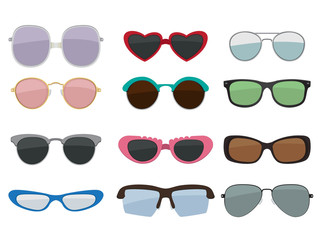 Vector isolated set of colored sunglasses