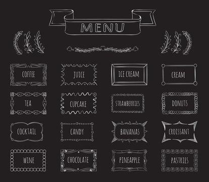 Cafe blackboard menu hand drawn set