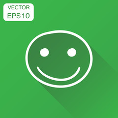 Hand drawn smiley face icon. Business concept face with smile pictogram. Vector illustration on green background with long shadow.