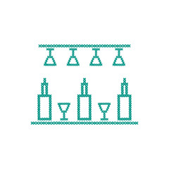 Cute vector illustration cross embroidery of bar. Bottles and glasses.