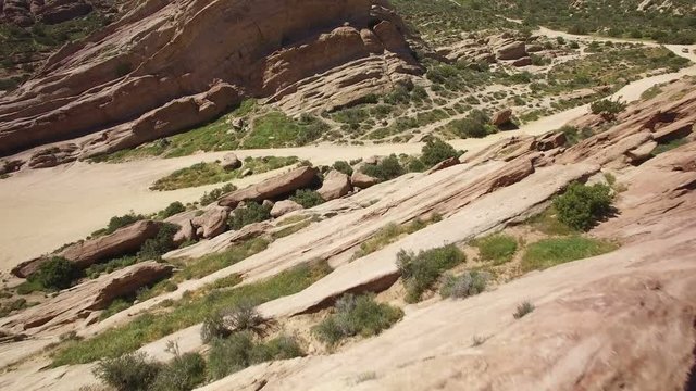 Aerial shot of uplifted sandstone rock formation in California USA