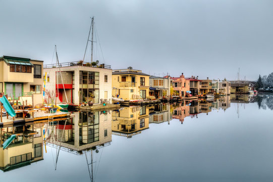 Floating homes and reflection