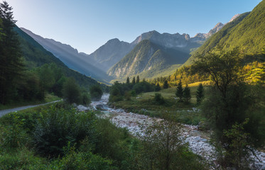 Fototapeta na wymiar Morning view from Lepena valley, Slovenia