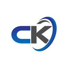 vector initial logo letters ck with circle swoosh blue gray