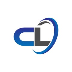 vector initial logo letters cl with circle swoosh blue gray