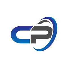 vector initial logo letters cp with circle swoosh blue gray