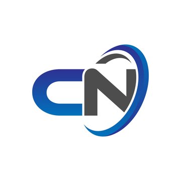 vector initial logo letters cn with circle swoosh blue gray