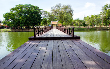 Wooden bridge in Ayutthaya Historical Park, Ayutthaya, Thailand