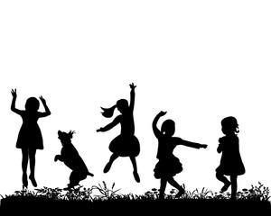  silhouette of a crowd of children playing