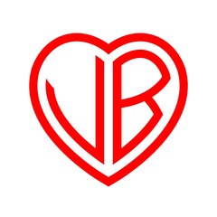 initial letters logo vb red monogram heart love shape