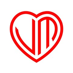 initial letters logo vm red monogram heart love shape