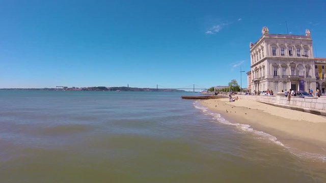 LISBON, PORTUGAL - AUGUST 18, 2017: view river Tejo, slow motion