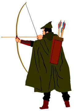 Archer vector illustration isolated on white background. Robin Hood vector. Traditional hunter in hunting.