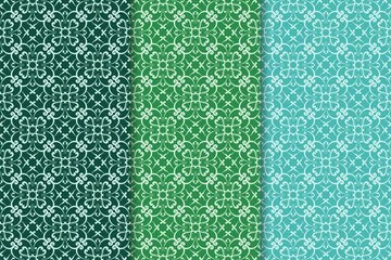 Set of floral ornaments. Green vertical seamless patterns
