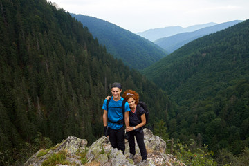 Hiking on a mountain trail together