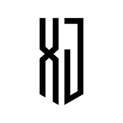 initial letters logo xj black monogram pentagon shield shape