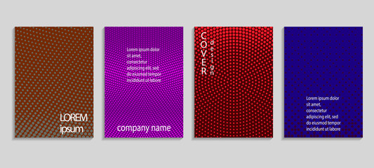 Minimalistic abstract vector halftone covers design. Future geometric template. Vector templates for placards, banners, flyers, presentations and reports