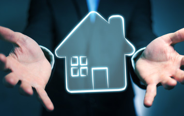 Businessman holding manuscript real estate plan project