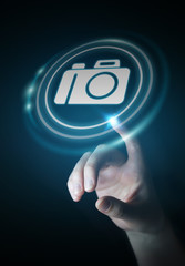 Businesswoman using modern camera application 3D rendering