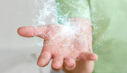 Fototapeta premium Businessman holding flying network connection 3D rendering