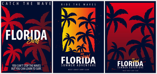 Florida Surfing graphic with palms. T-shirt design and print.