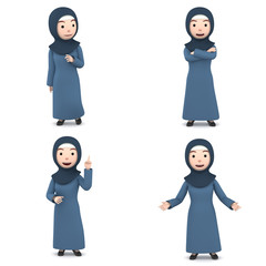 Muslim woman Girl character portrait wearing hijab, 3D illustration
