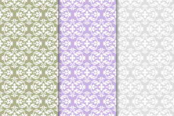 Set of floral ornaments. Colored vertical seamless patterns