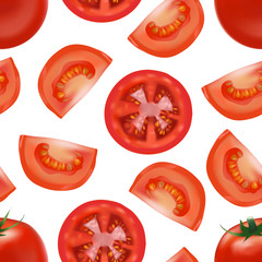 Realistic Detailed Red Tomato and Segment Parts Background Pattern. Vector