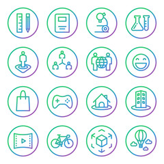 Fototapeta premium Gradient Rounded Line icons for Virtual Reality innovation technologies. Uses of Virtual Reality. On white background.
