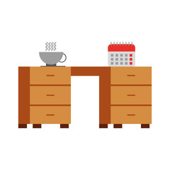 office desk with calendar and coffee cup vector illustration design