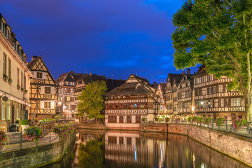 Fototapeta na wymiar Strasbourg Half Timber House city skyline at night, Strasbourg, France