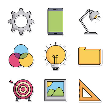 creative process related icons over white background colorful design vector illustration