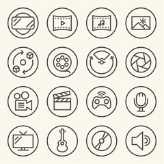 Rounded Line icons for Virtual Reality innovation technologies. Uses of Virtual Reality.