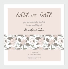 Wedding greeting card template with floral elements