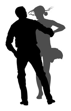 Elegant latino dancers couple vector silhouette illustration isolated on white background. Mature tango dancing people in ballroom night event.