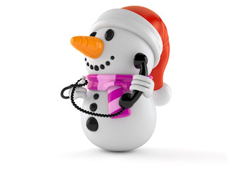 Snowman character holding a telephone handset