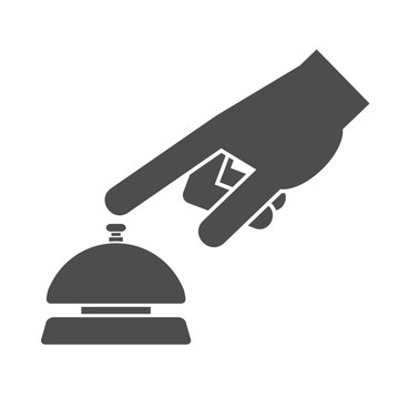 Hand pushing or pressing the service bell button icon concept