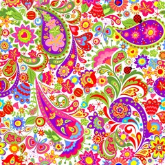 Colorful decorative floral seamless background with ethnic pattern for fabric, textile, wrapping paper, card, invitation, wallpaper, web design