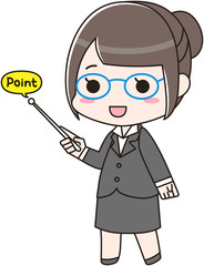 指し棒を持つ眼鏡の女性　笑顔　アイコン