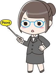 指し棒を持つ眼鏡の女性　怒り顔　アイコン