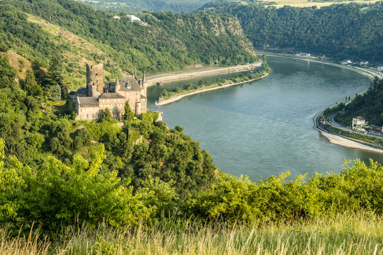 Burg Katz - Cat Castle with Lorelei rock in the Rhineland-Palatinate, St. Goarshausen