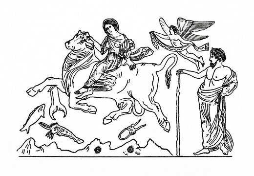 Europa and the bull (at right Eros and Agenor, his father)