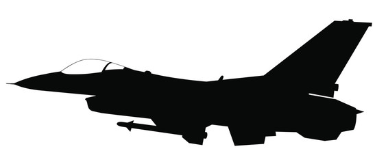 Vector silhouette of the fighter jet (F-16) in flight.