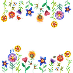 ботаническая иллюстрация, акварельные цветы, стилизованные растения