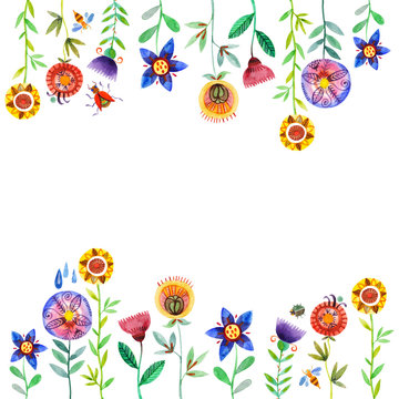 ботаническая иллюстрация, акварельные цветы, стилизованные растения