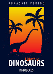 Naklejka premium Poster World of dinosaurs. Prehistoric world. Diplodocus. Jurassic period.