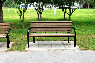 Wooden bench in the city park in Beijing