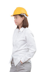 Architect or Engineer. woman Look smart portrait. Woman wearing protect helmet